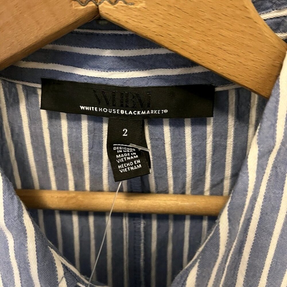 White House Black Market Blue Stripe Shirt Dress Size 2 NWT Button Front Summer - Picture 4 of 15